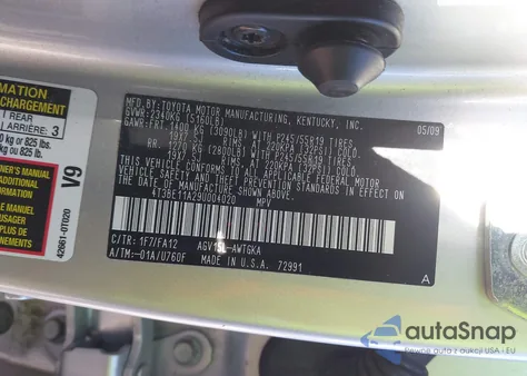 2009 Toyota Venza z USA, uszkodzony, nr VIN 4T3BE11A29U004020